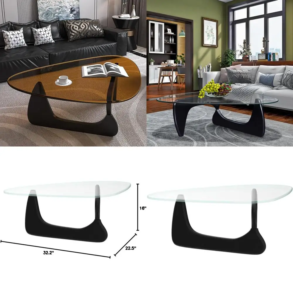 

Mid-Century Modern Coffee Table with Solid Wood Base and Vintage Transparent Glass Top