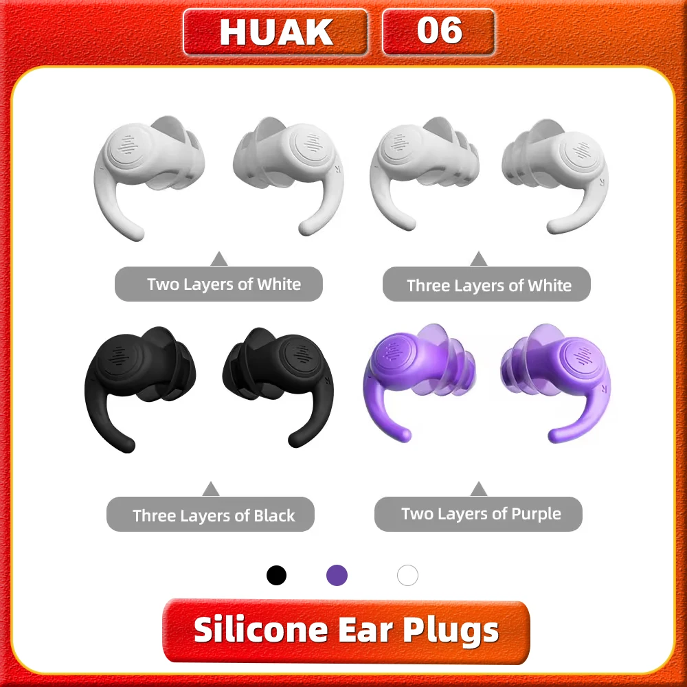 

HUAK 2 Layer/3 Layer Soft Silicone Ear Plugs -Noise Cancelling Reusable for Sleeping, Work, Study, Snoring,Concerts