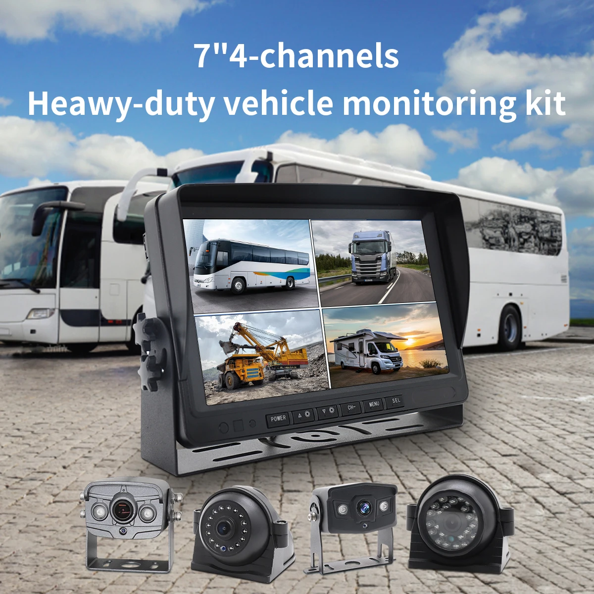 4CH 720P Mobile Vehicle Car DVR MDVR Video Recorder System with 4  IP69 Rear Side Front Camera for Truck Van Bus RV
