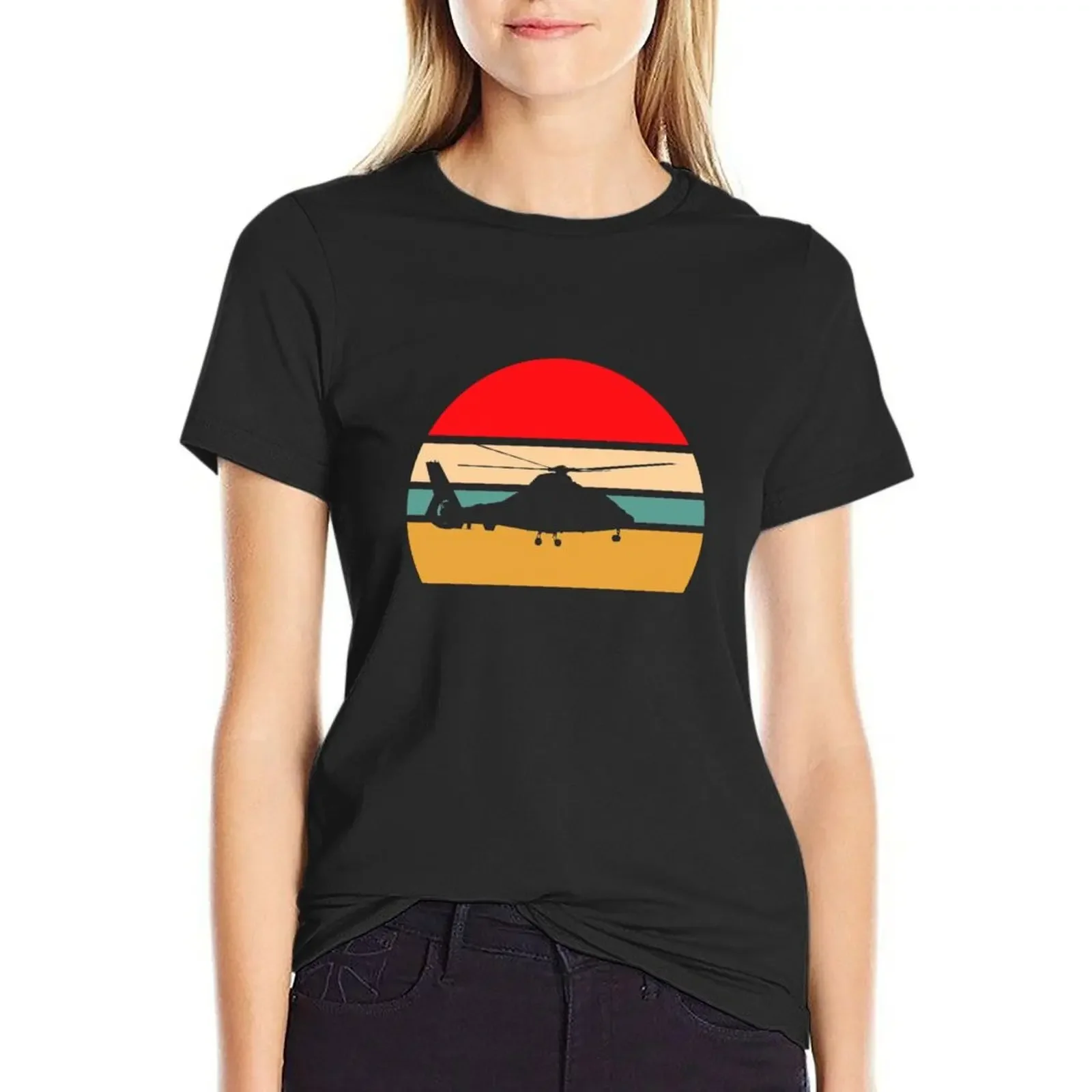 

Vintage Pilot Sunset helicopter T-Shirt vintage summer clothes Female clothing lady clothes Women clothing