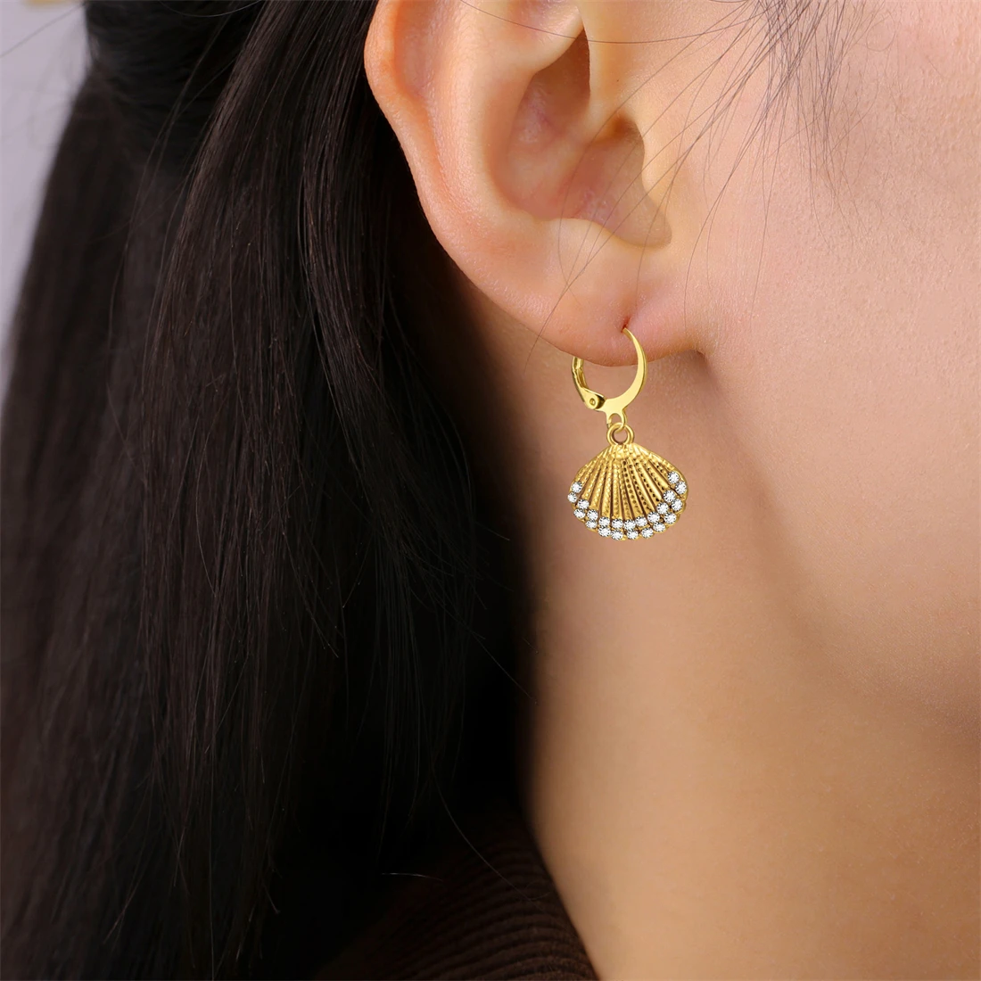 Eueavan Zirkon-Seestern-Muschel-Creolen aus Edelstahl, geometrische Ohrringe für den Sommerurlaub am Strand, für Damen, Party-Schmuck, Geschenk – Detail 27