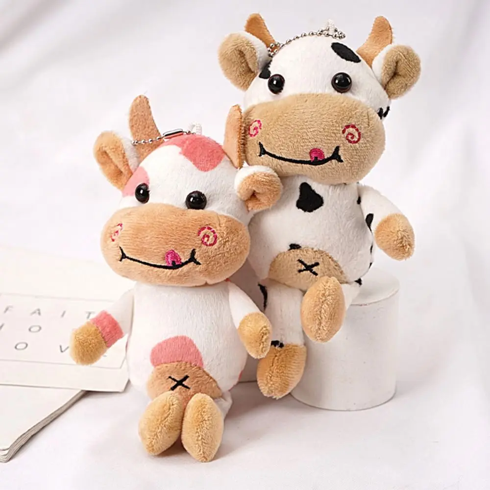 Plushie Milk Cow Plush Keyring Cartoon Animal PP Cotton Plush Spotted Cow Key Chain Cute Creative Animal Stuffed Doll Keychain