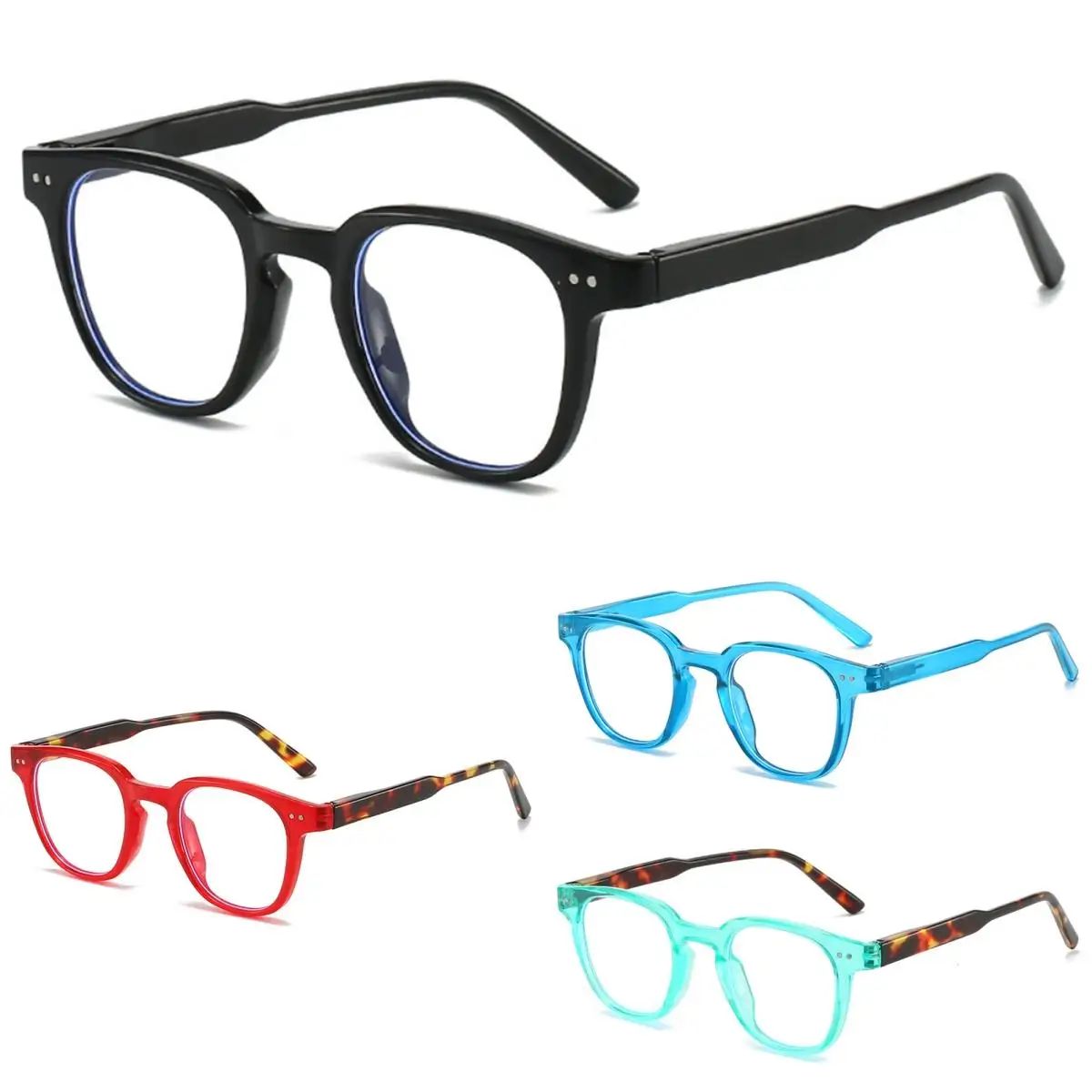 

Fashion Rivet Blue Light Blocking Glasses Square Frame Non-Prescription Computer Eyewear Spring Legs Eyeglasses Unisex