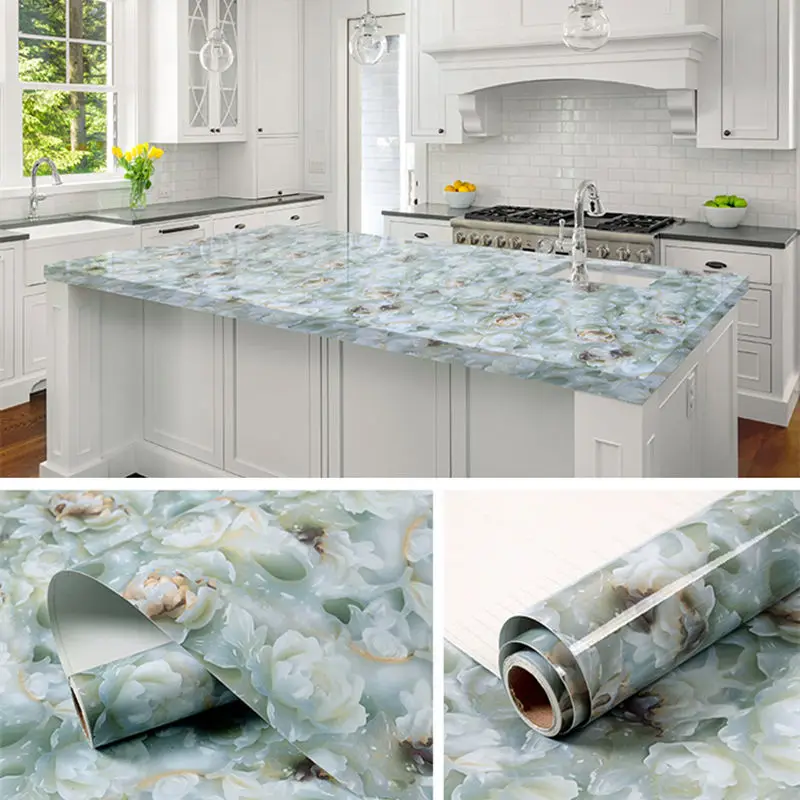 Kitchen DIY Self-Adhesive Waterproof Oil-proof PVC Wall Stickers Cabinets Countertop Wallpaper Bathroom Desktop Renovation Films