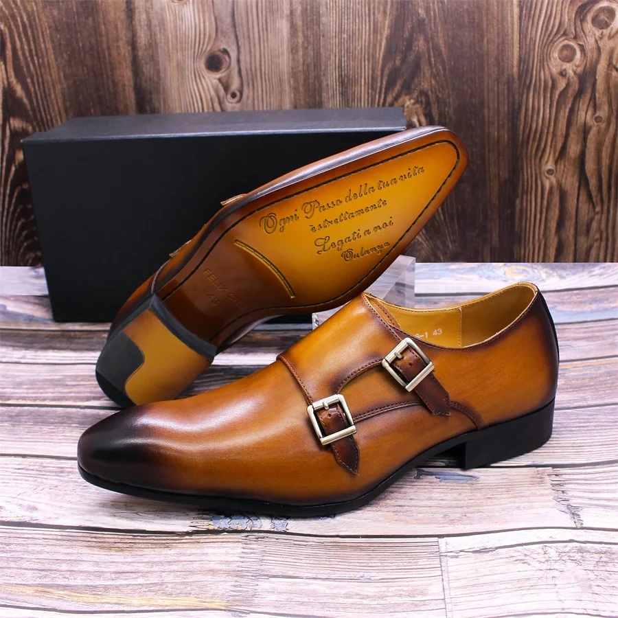 Classic Mens Monk Strap Wedding Formal Shoes Genuine Leather Business Double Buckle Luxury Gentleman Office Dress Shoes for Men