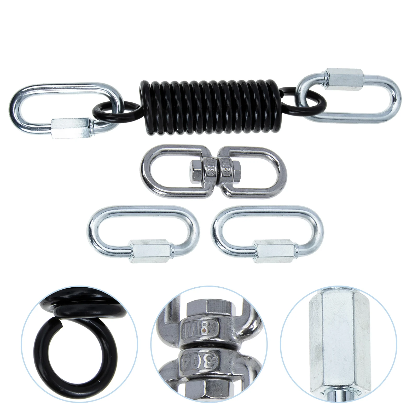 

1 set Hammock Chair Spring Set 360° Rotation Stable Steel Alloy Hanging Supplies for Patio Swing Aerial Yoga Outdoor Use
