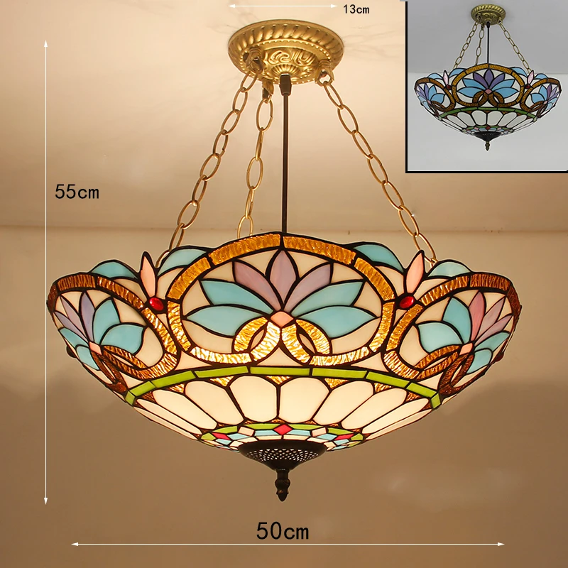 

Mediterranean Stained Glass Pendant Lights Tiffany Vintage Hanging Lamp for Dining Room Kitchen Light Fixtures Home Art Decor