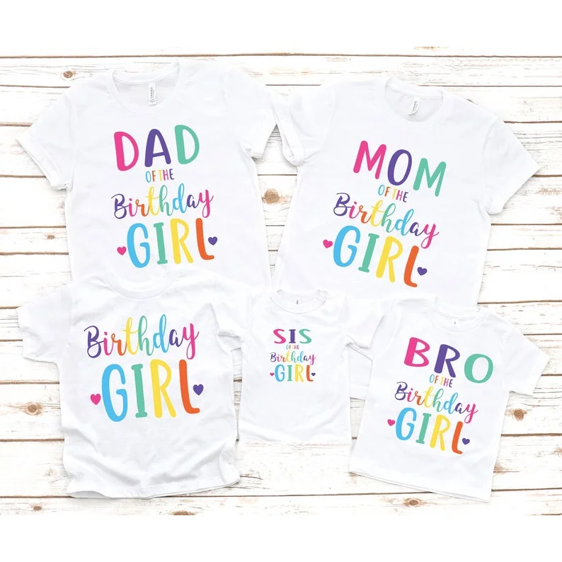 

Matching Family Vacation Shirts Family Rainbow Girl Birthday T-Shirt Family Matching Outfits Mom Dad Brothers and Sisters Tees