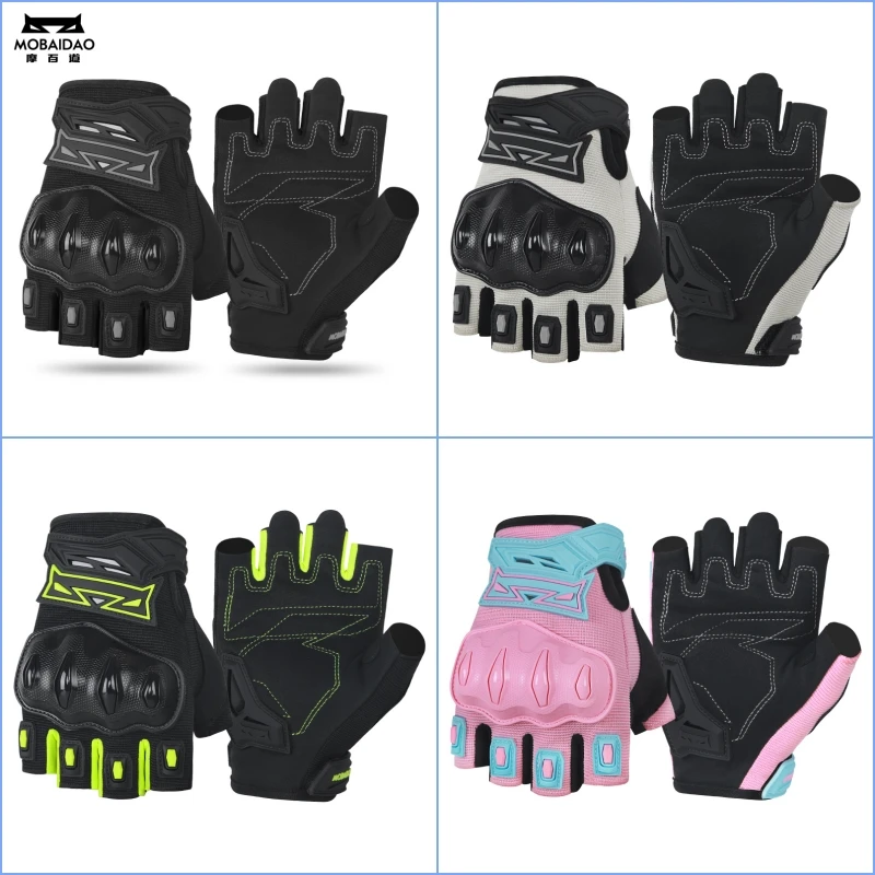 Summer Half-Finger Breathable Motorcycle Gloves, Anti-Slip Shock-Absorbing Unisex Riding Protective Gear Cycling Moto Gloves