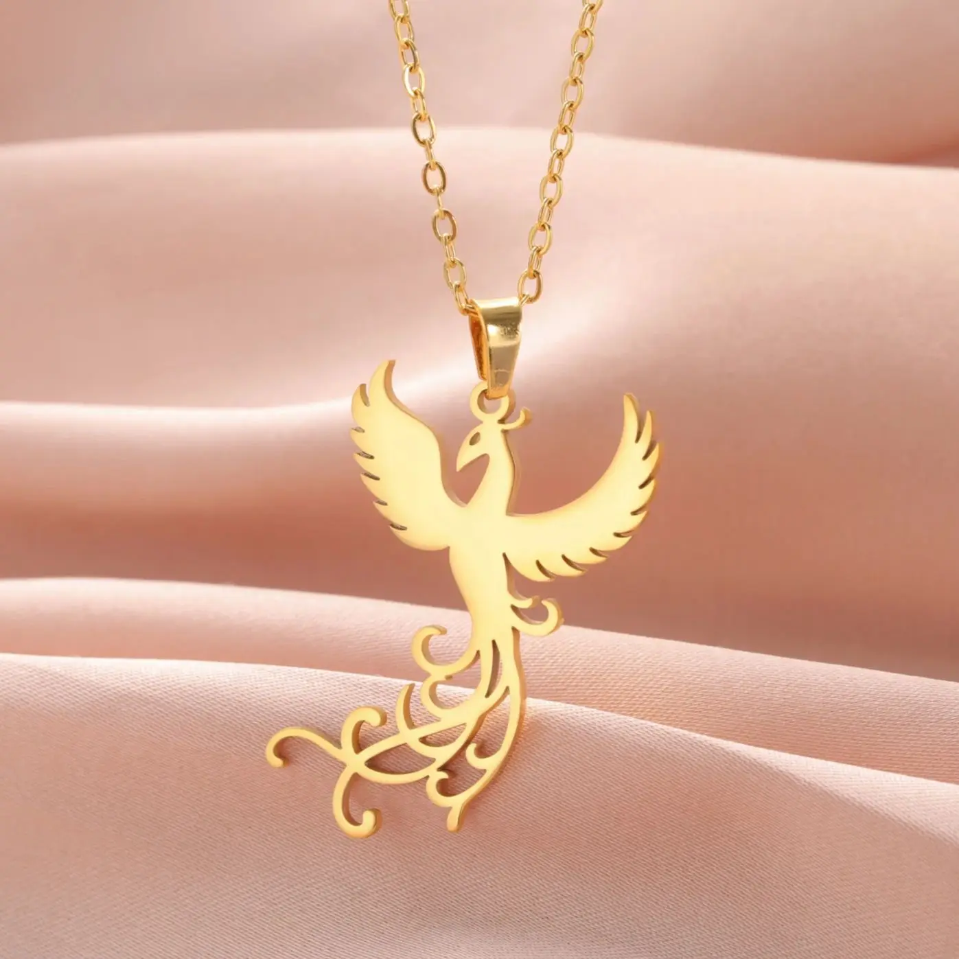 LIKGREAT Stainless Steel Phoenix Bird Firebird Necklace for Women Men Nature Animal Totem Choker Pendants Charm Jewelry Gift New