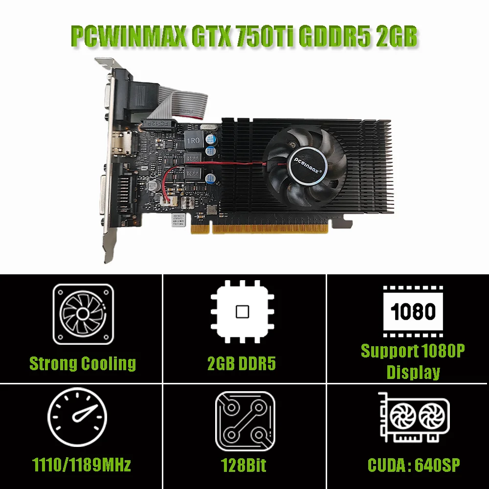PCWINMAX New Geforce GTX 750 Ti Low Profile VGA Graphics Card 4GB