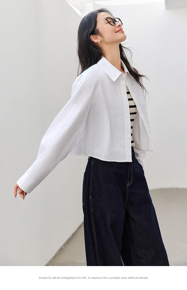 VIMLYVIMLYVIMLY White Simple Commuter Lapel Short Shirt Women's 2025 Spring New Premium Shirt Pure Cotton Top A0285
