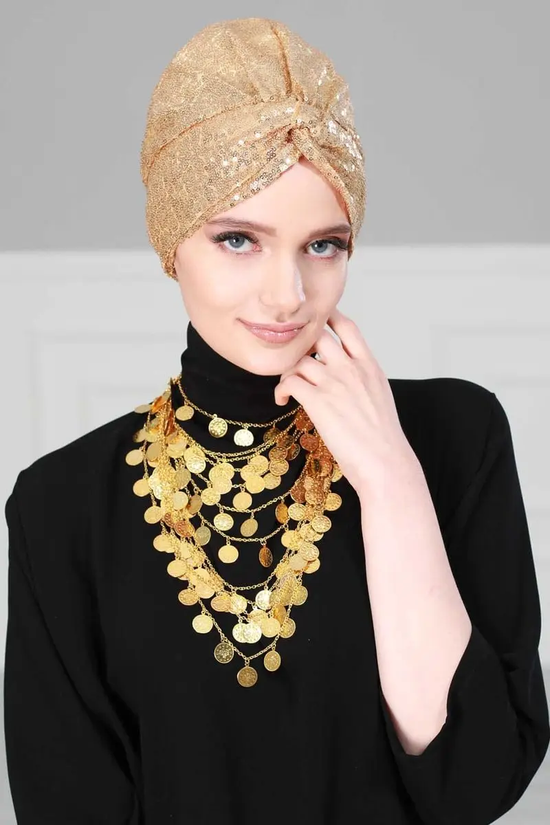 Mihrace Penye Bone Lovertjes Goud