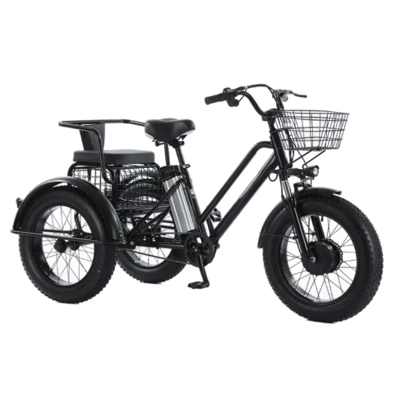 Electric Bicycle 20*4.0 Inch Fat Tire Ebike Snow Powerful Electric Cargo Tricycle with Passenger Seat  Adult Elderly 500W48V20AH
