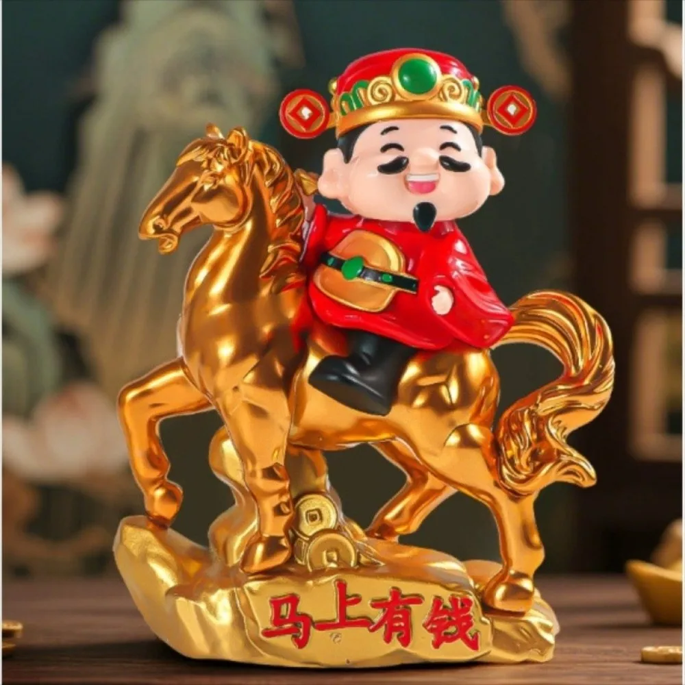 Chinese Style God of Fortune Sculpture Solar Powered Auto Shaking God of Wealth Car Ornament Lovely Design Zodiac Horse