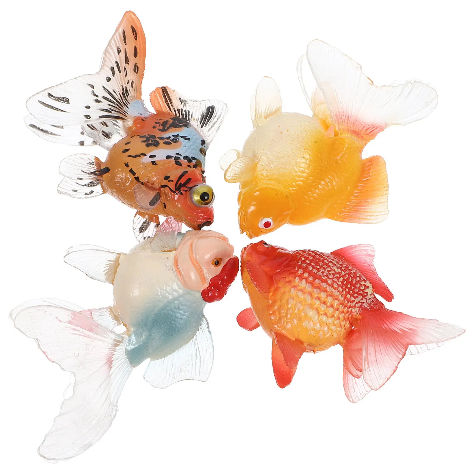 

4Pcs Smooth Edged Plastic Goldfish Figures Vivid Detail Safe Touch Realistic Fish Decoration for Aquarium Restaurant Classroom