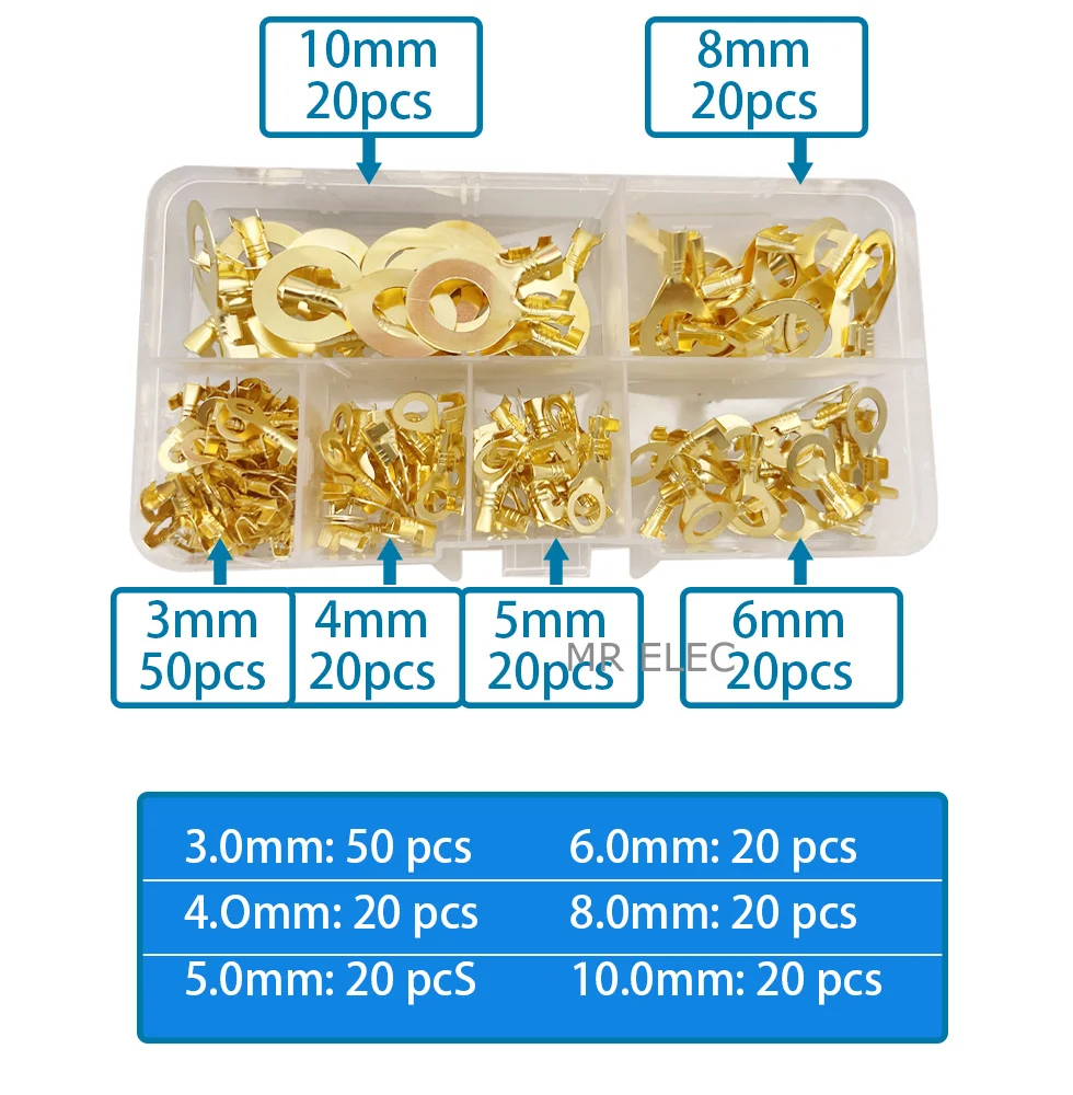 150pcs/set Round Terminal Block DJ431 O-type Lugs Terminals Cold-Pressed Connector Copper Tab Wiring Nose Combination Set