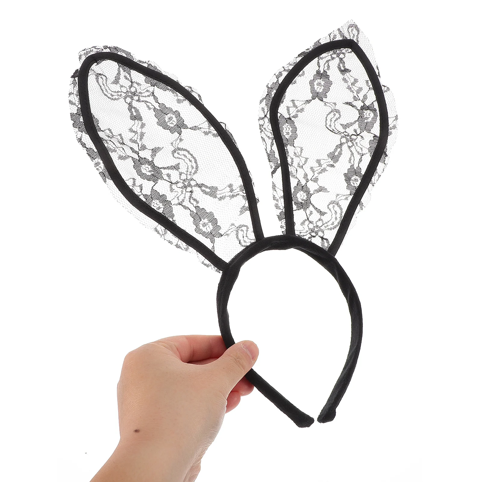 Schwarze Spitze Hasenohren Stirnband Kaninchen Kragen Runder Schwanz Ostern Party Halloween Hasenkostüm Zubehör Frauen Cosplay