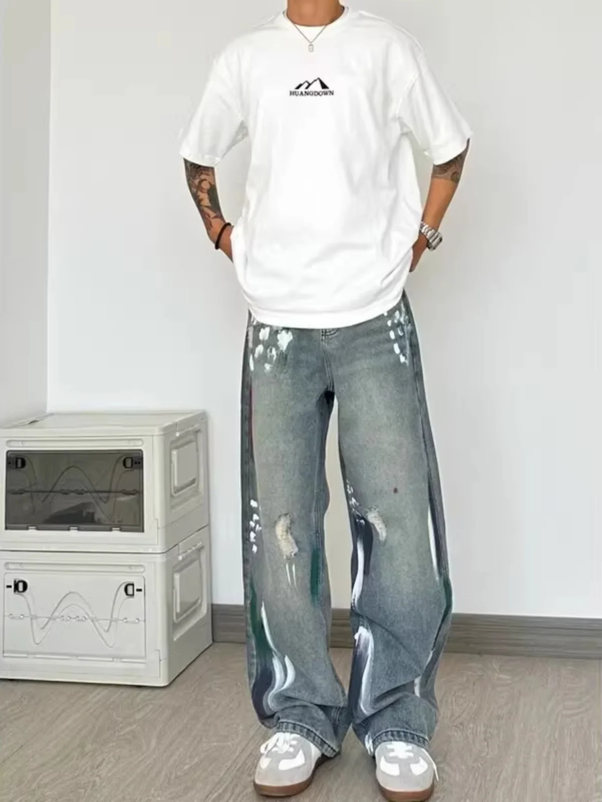 

Мужские джинсы Extra Large 300 Pou American Fit, прямые, свободные, широкие штанины, весна-осень, в стиле High Street