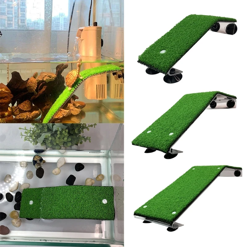 NICEFurniture Reptile Ramp Platform Turtle Basking Rectangular Sunbathing Floating Platform Simulation Natural Lawn Habitat