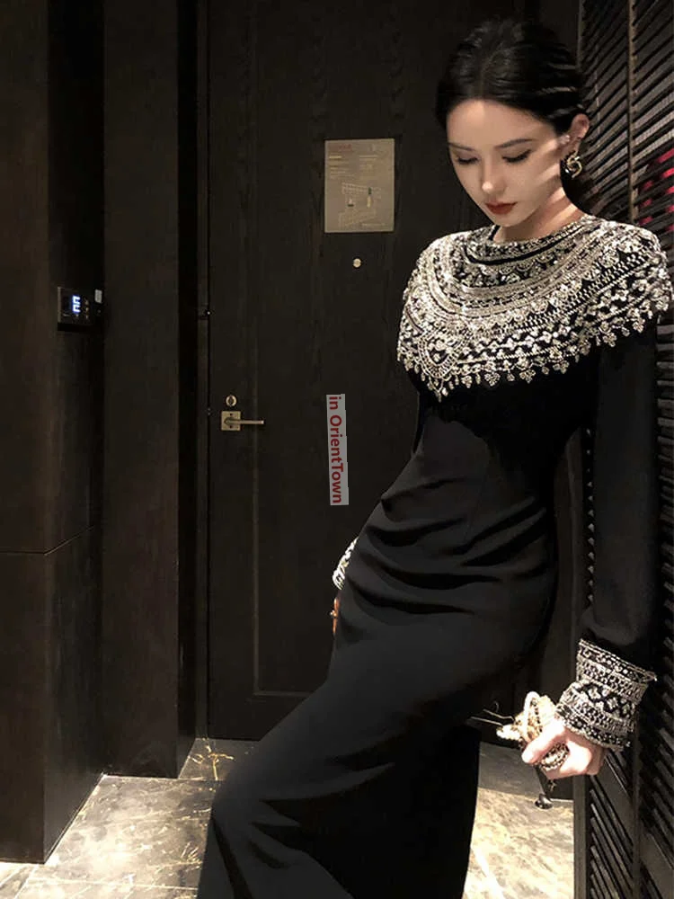 Excellent Workmanship Black Attire for Formal Occasions Stunning Birthday Evening Gown Autumn Winter Dinner Party Dress TP052 view 3