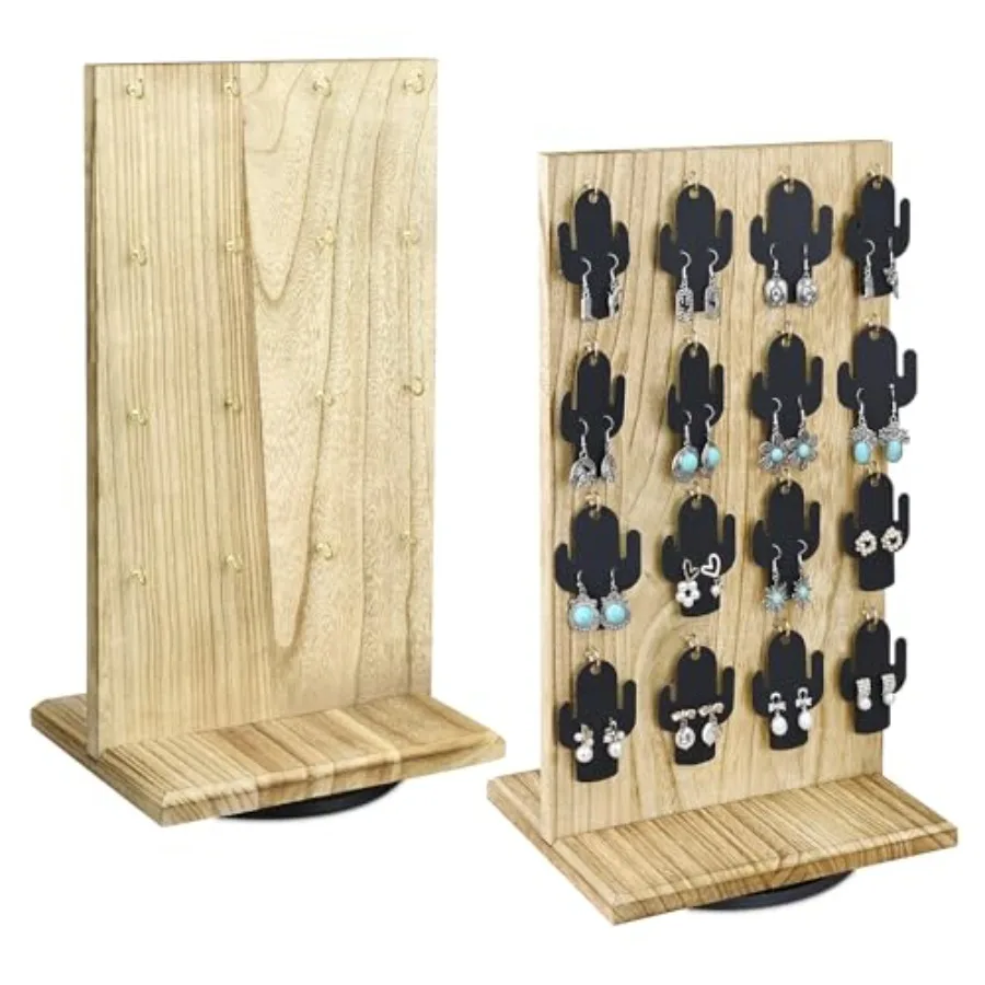 

Деревянная вращающаяся двусторонняя подставка для ювелирных изделий, вращающийся органайзер с 32 крючками для хранения серег, брелок с крючками