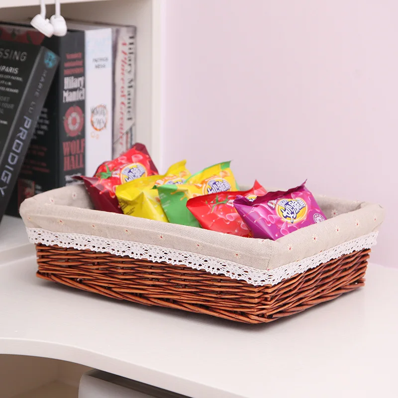 wicker woven storage basket, miscellaneous items, household wicker with lining cloth storage basket