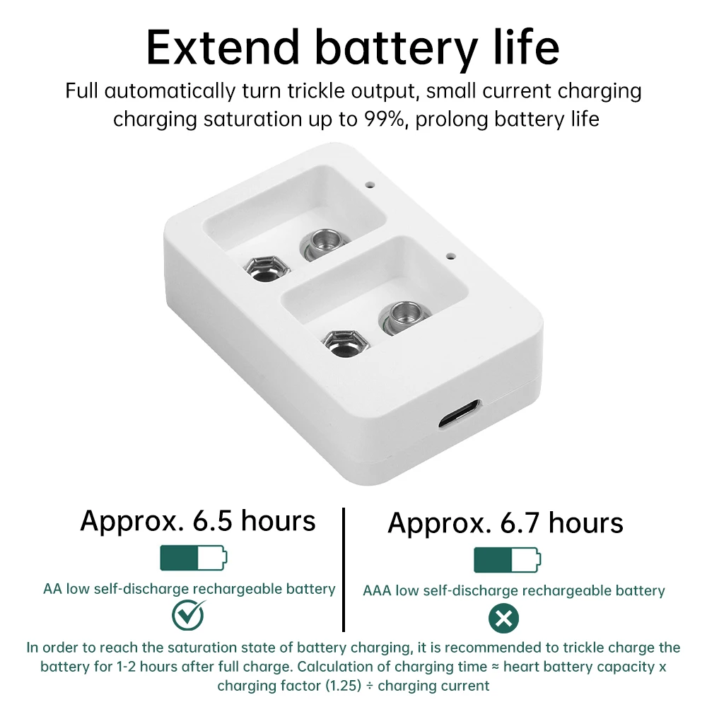 9V 2 Slots Smart Fast Battery Charger With LED Indicators For Ni-MH/Li-ion Rechargeable Batteries Portable Mini Charger Type C