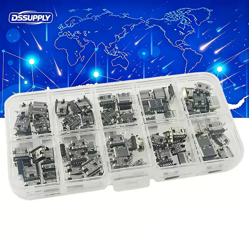 100PCS Type C USB Charging Jack Welding Connector USB-C Socket For Mobile Phone PCB DIY Repair KIT With Box