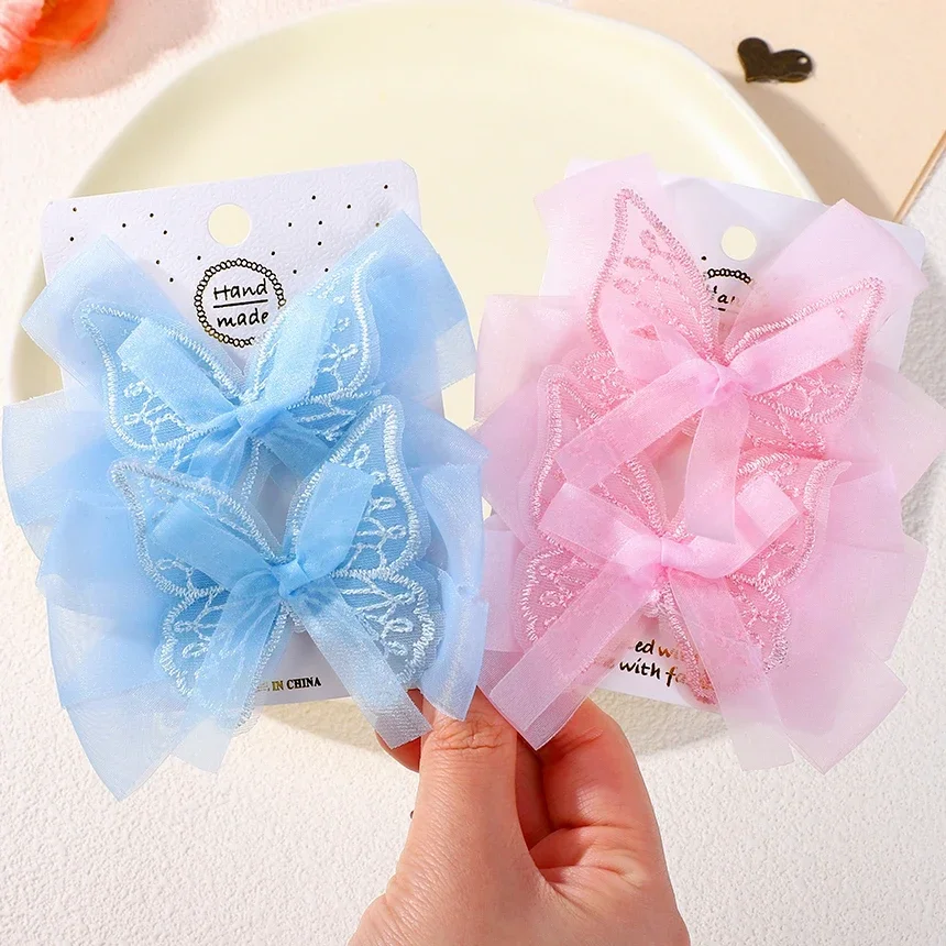 1PCS Lovely Lace Embroidery Bows Hair Clips for Women Girls Sweet Solid Gauze Clip Princess Soft Hairpins Kids Hair Accessories