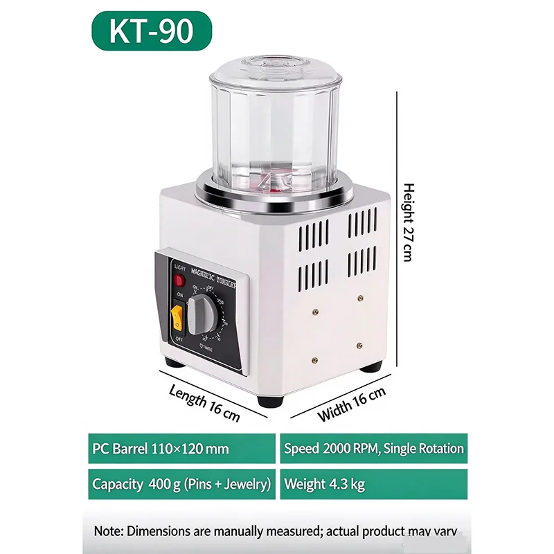 KT90 KT100 Magnetic Tumbler Jewelry Polisher Gold Silver Copper Stainless Steel Aluminum Alloy Deburring Rust Removal