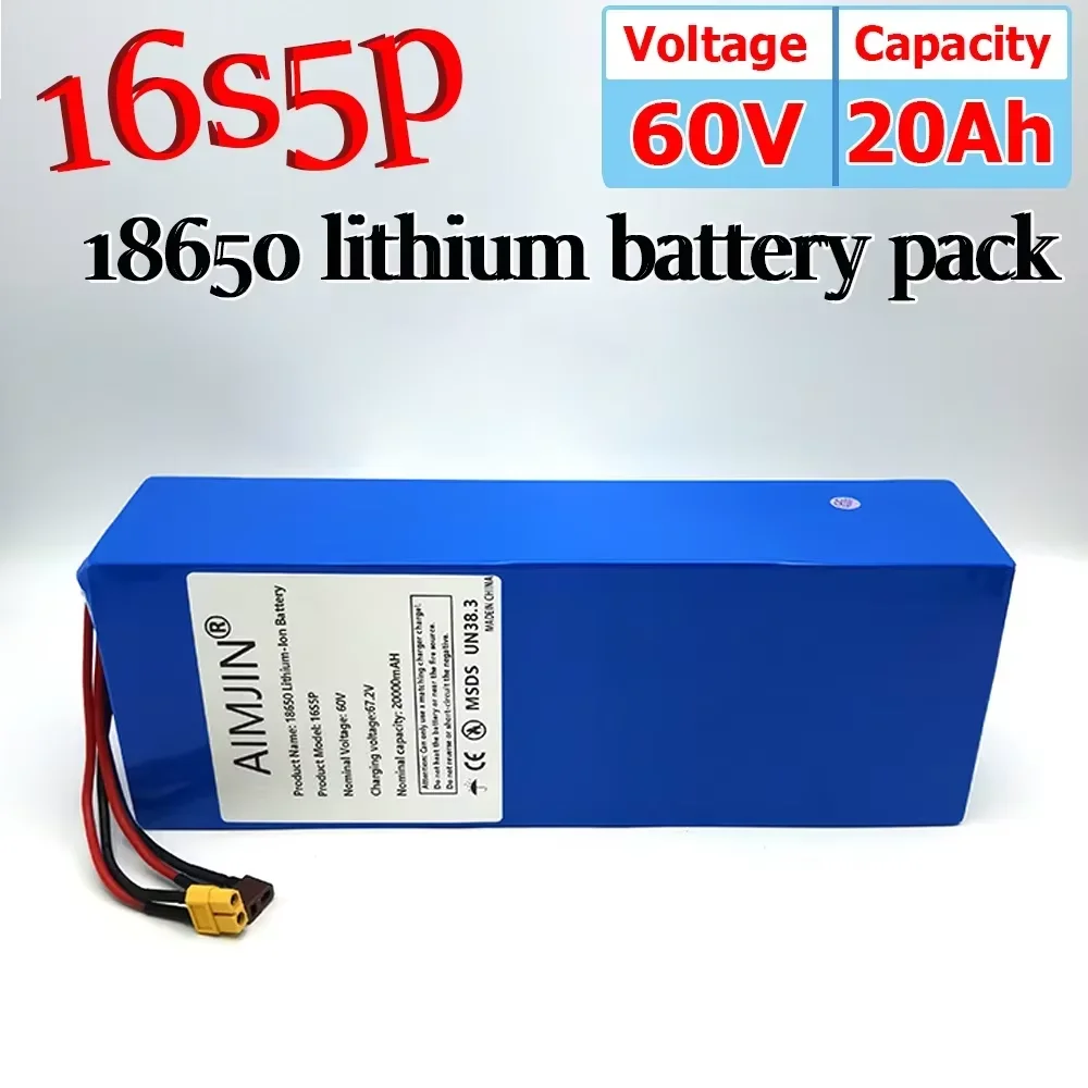 

16S5P 60V 20Ah lithium battery pack 2000W high-power with built-in BMS for Motorcycle, scooter, Bicycle MotorReplace battery