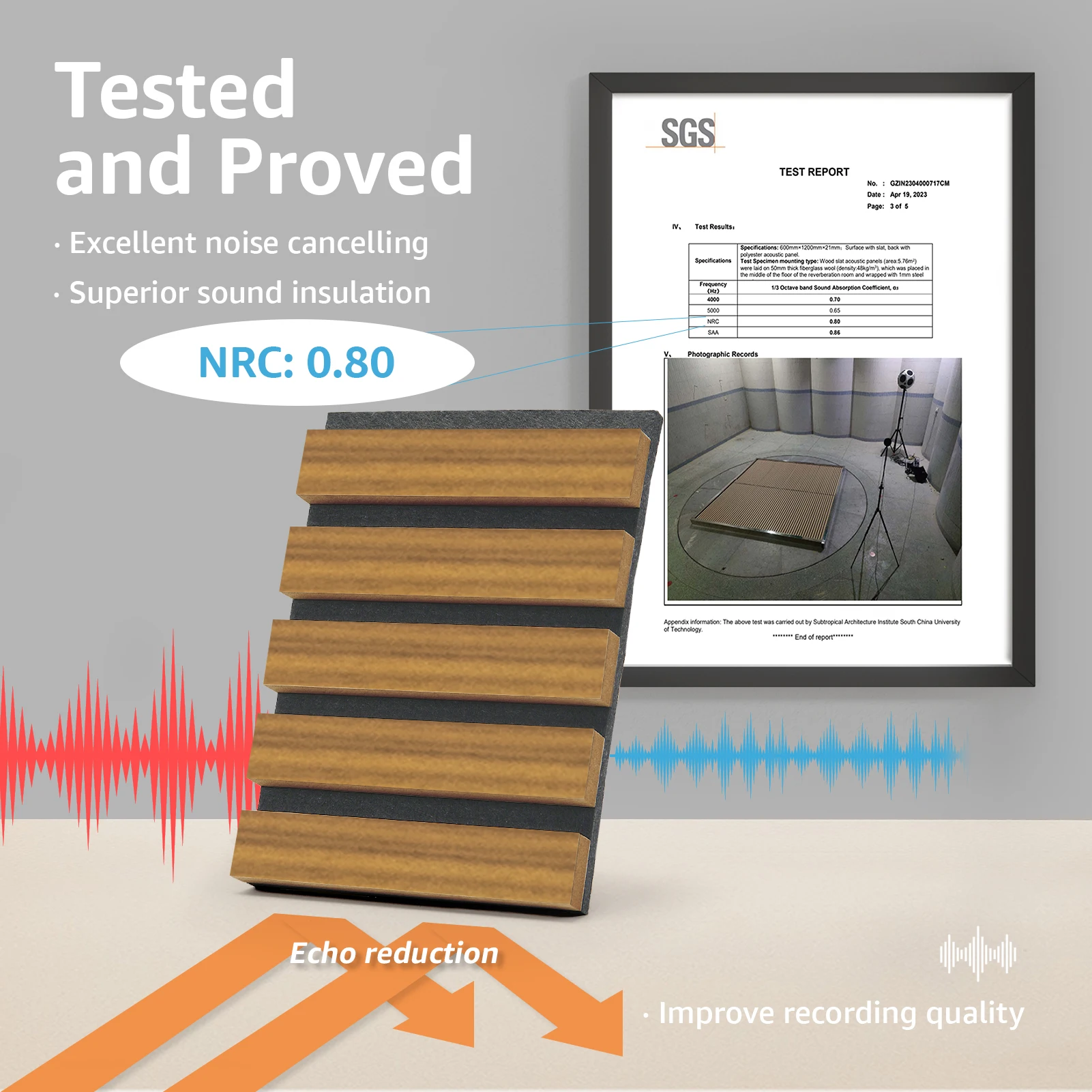 Art3d 4 Wood Slat Acoustic Panels for Wall and Ceiling - 3D Fluted Sound Absorbing Panel with Wood Finish