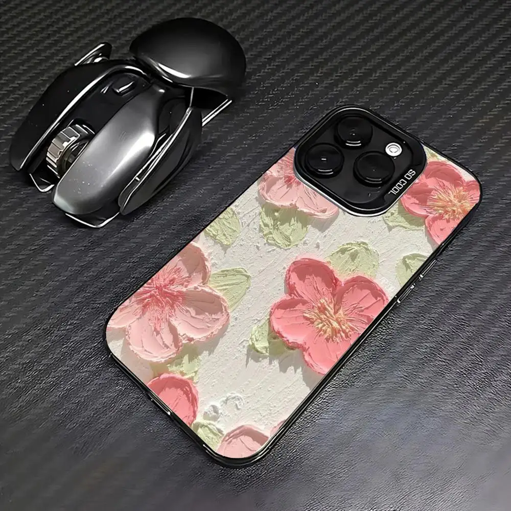 

Pink flower painting phone case for iPhone 16 15 14 13 12 11 Pro/ Max/Plus shock-proof rear cover anti-fingerprint