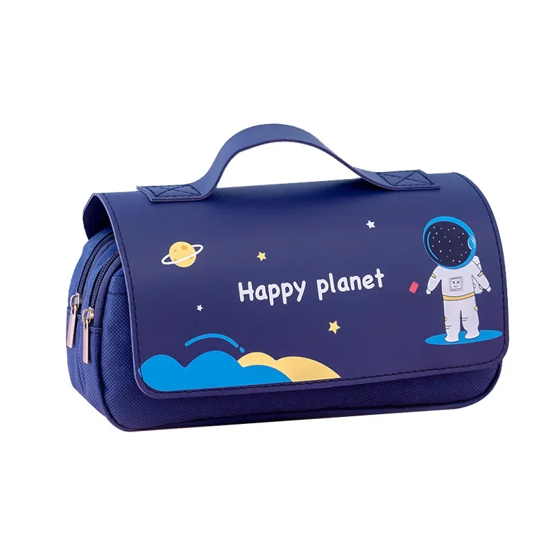 Lápis de grande capacidade planeta feliz, Desenhos animados criativo estudante papelaria portátil, Multifuncional impermeável Pen Bag