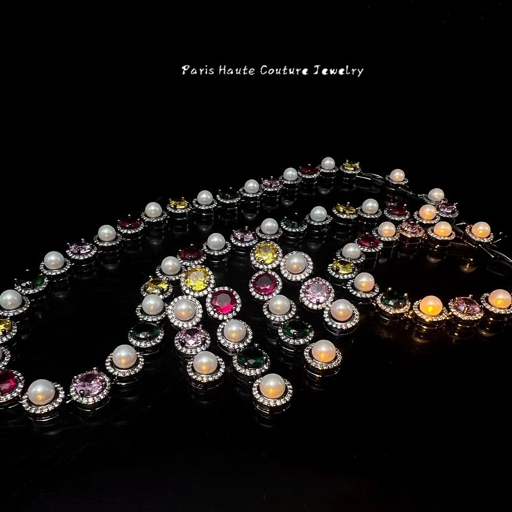 

High-End Ice Flower Zircon Jewelry Set Copper Plated Luxury Personali Cross-Border Nelace Earring Faionable Accories