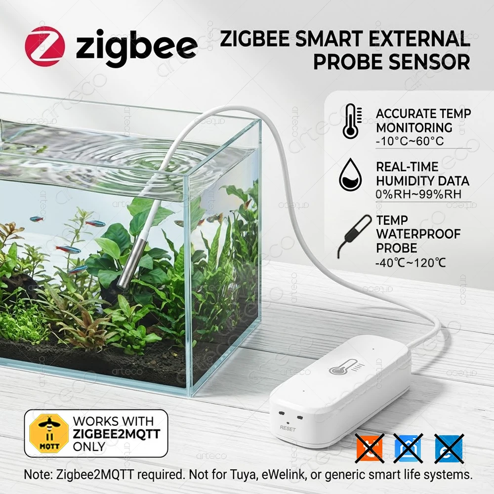 Zigbee 3.0 Smart Temperature Humidity Sensor With 1M Waterproof Probe For Zigbee2MQTT Home Assistant Freezer Aquarium Fish Tank