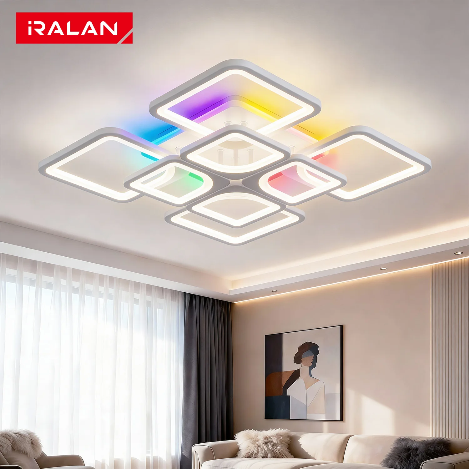 

RGB Intelligent Minimalist Ceiling Chandelier Flush Mount Suitable for Bedroom Living LED Dimmable Ceiling Lamp White Lighting