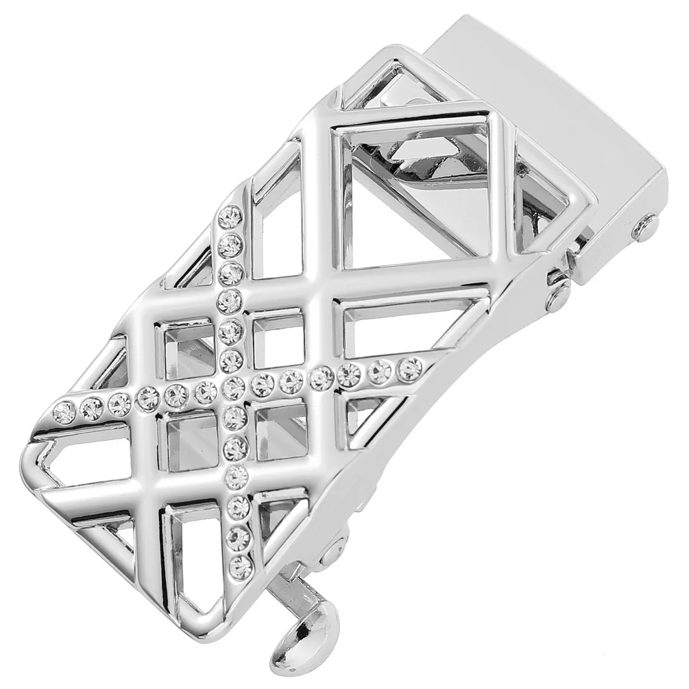 مشبك حزام كاجوال بسيط مجوف بدون أسنان مشبك حزام جلدي للنساء مع مشبك معدني فاخر من حجر الراين 2.4 سم #4