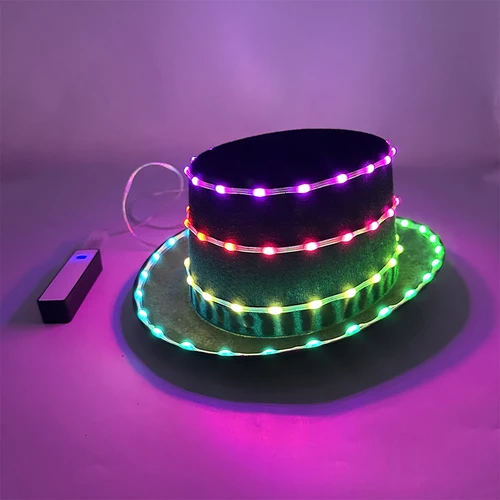 Imagen 2 del producto Sombrero luminoso a todo color con carga, sombrero que brilla en la oscuridad, sombrero de copa divertido y fresco, disfraz de neón, suministros para espectáculos de DJ Bar