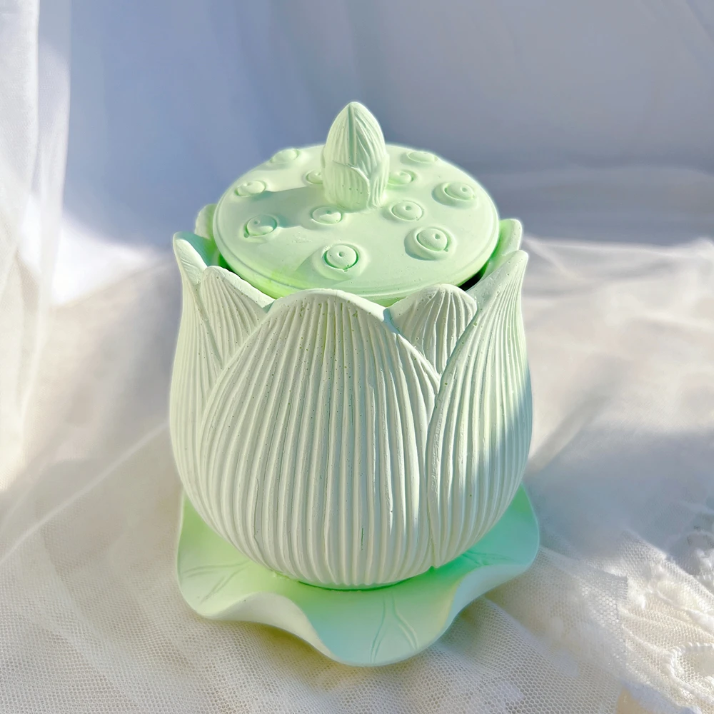 Lotus Tea Light Holder Silicone Mold Gypsum Lamp Flower Candle Holder Mould Cement Candlestick Jar Form Buddha Home Art