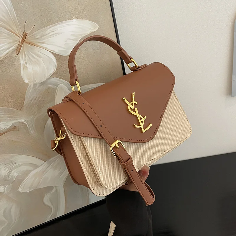 Mini bolso cuadrado de diseñador 2025 – Bolso de lujo de dos tonos con logotipo de metal, bandolera y asa superior, moda de alta gama para mujer