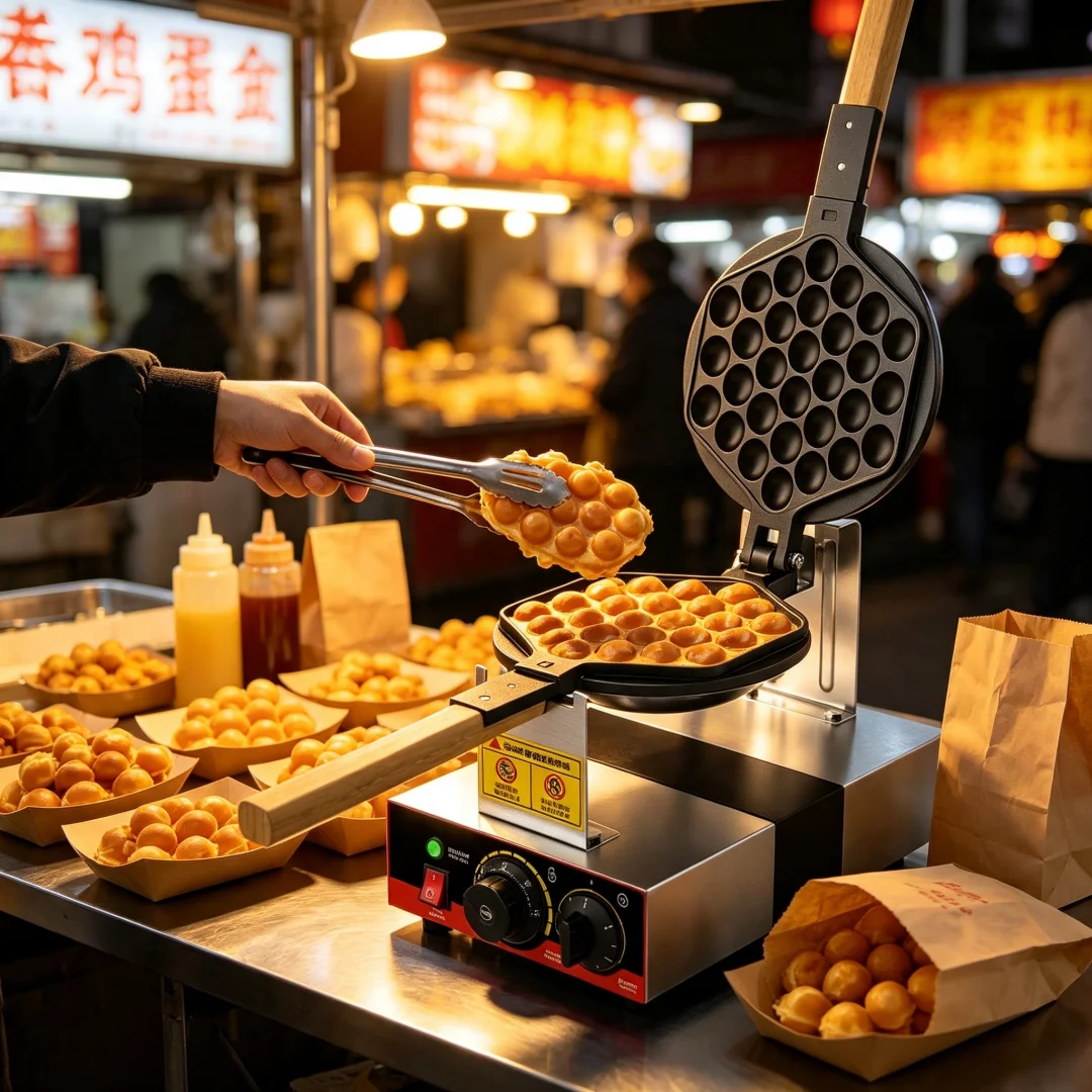 Dual Fuel Commercial Egg Puff Machine, Electric and LPG Gas Powered QQ Eggette Baker, Street Vendor Snack Egg Waffle Baking Equi
