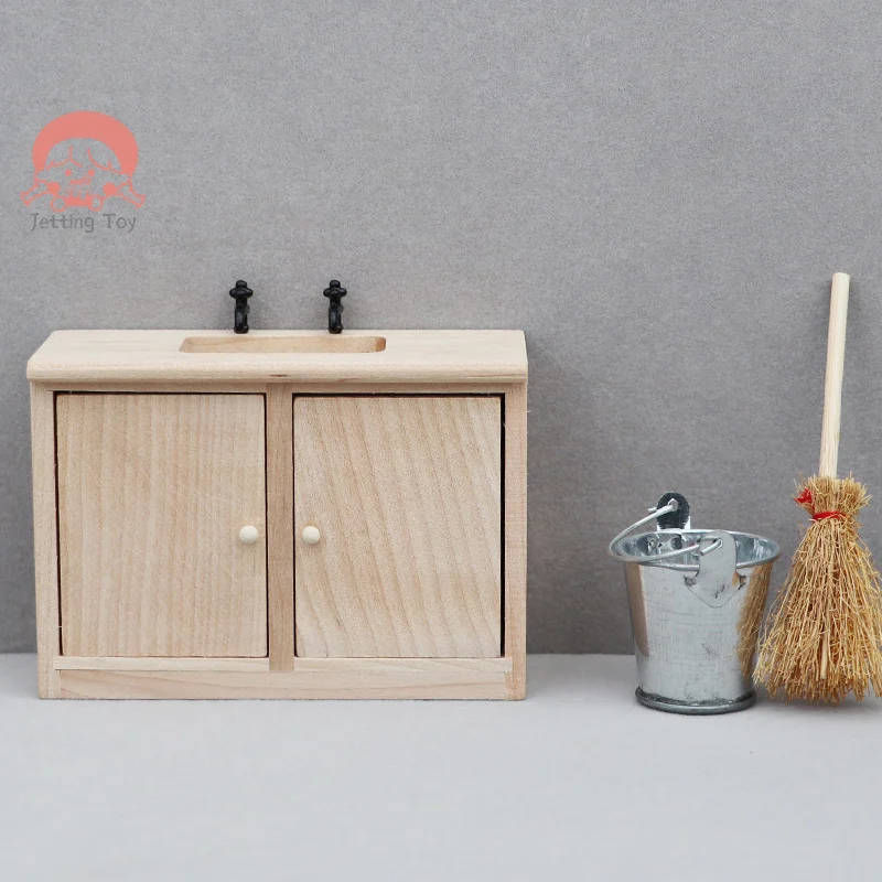 1/12 Dollhouse Simulated Washbasin Cabinet Dollhouse Mini Kitchen Sink Matching Model Dolls House Furniture Accessories