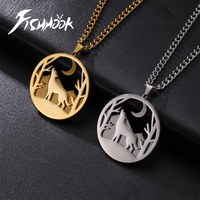 Fishhook Wolf Necklace Moon Snow Chain Animal Supernatural Amulet Talisman Gift For Woman Man Girl Stainless Steel Jewelry