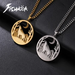 Wolf Necklace Moon Snow Chain Animal Supernatural Amulet Talisman Gift For Woman Man Girl Stainless Steel Pendant Chain Jewelry
