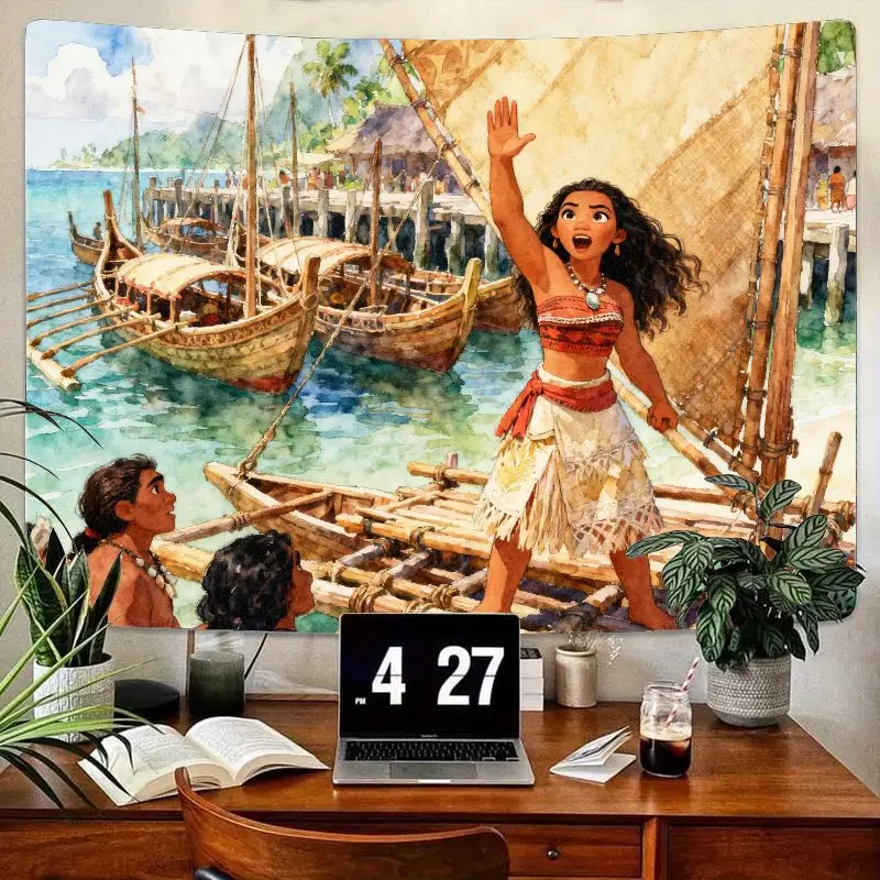 

Moana Disney Princess Tropical Ocean Adventure Tapestry, Cute Polyester Wall Art for Kids Girl Room Decor Gift.