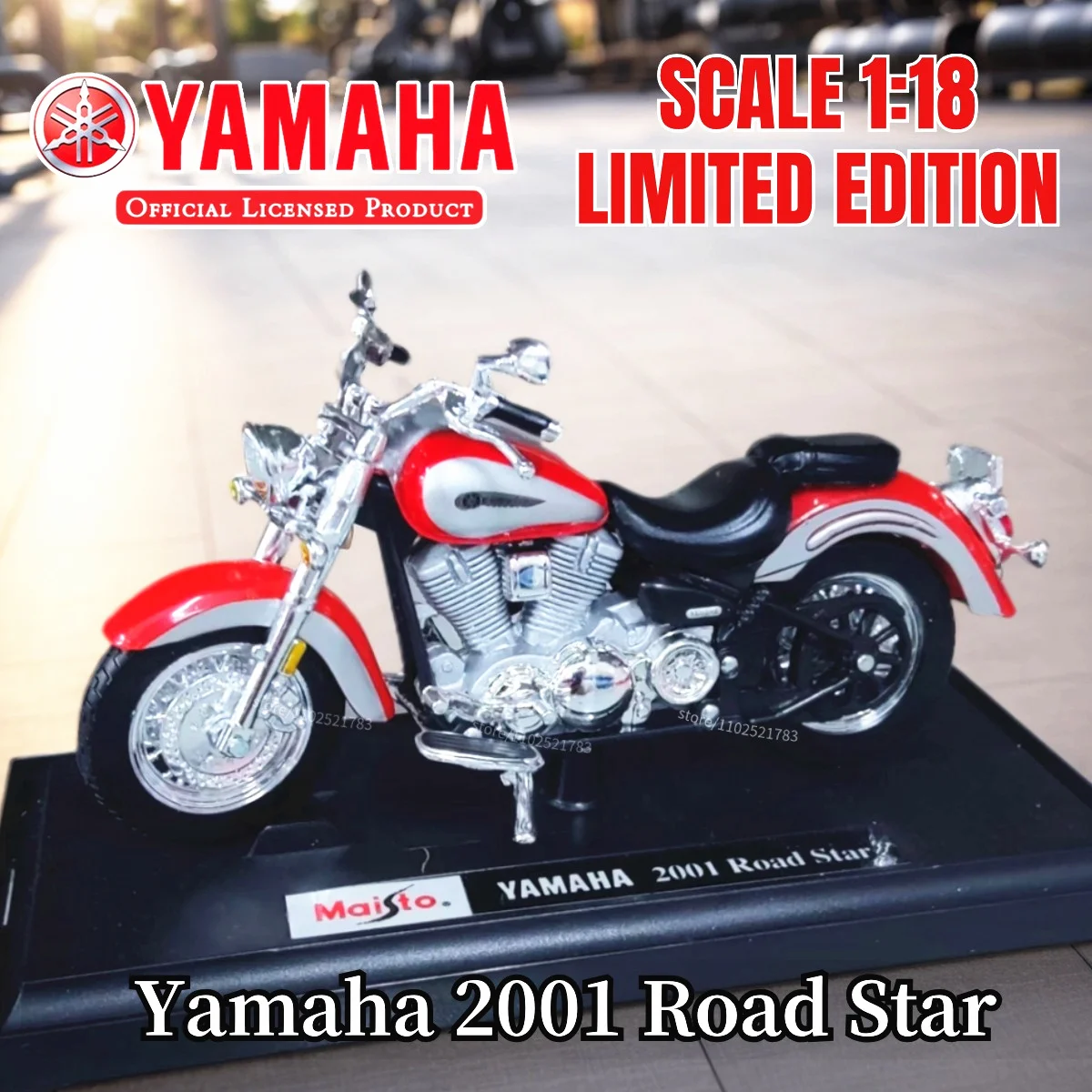 1:18 Yamaha 2001 Road Star Vespa Replica Motorcycle Bike Model Souvenir Collectible Mini Moto Diecast Home Office Vehicle Toy
