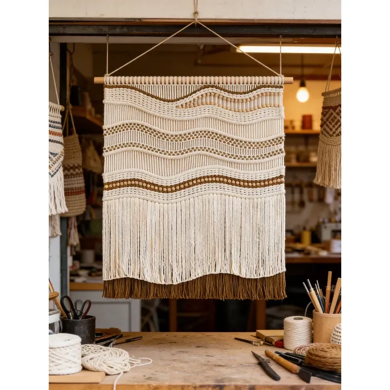 Handmade Art Deco Cotton Tassel Wall Hanging Eco Friendly Home Decor for Living Room Bedroom Airbnb Interior Design Accent