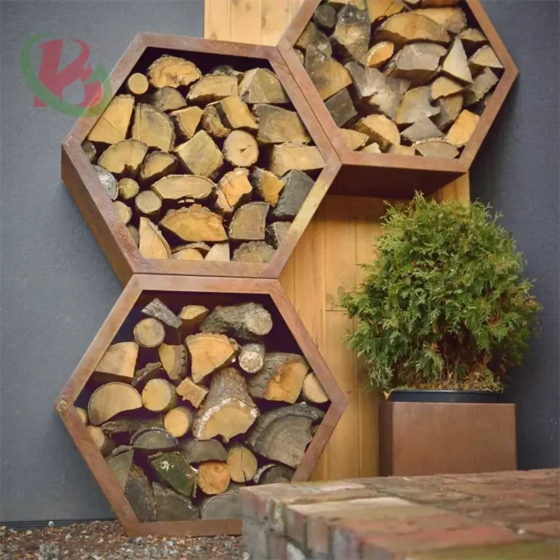 Hexagon Firewood Log Storage Rack Steel Firewood Rack Firewood Storage Log Rack Holder
